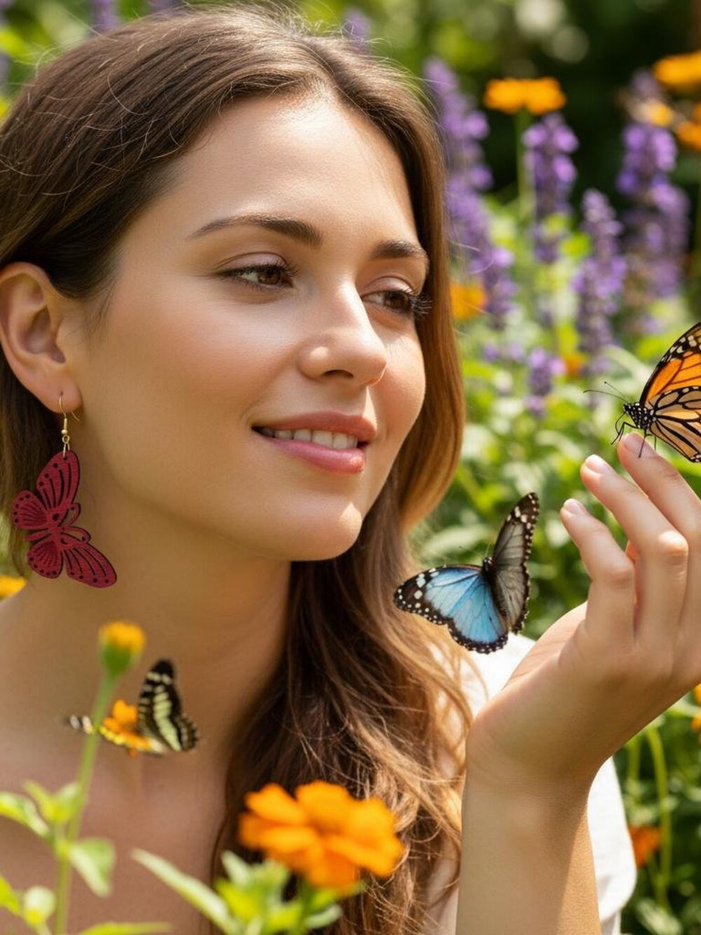 Butterfly Earrings NEW Redwood Cutouts Lightweight Dangle French Hooks Boho - Picture 4 of 8
